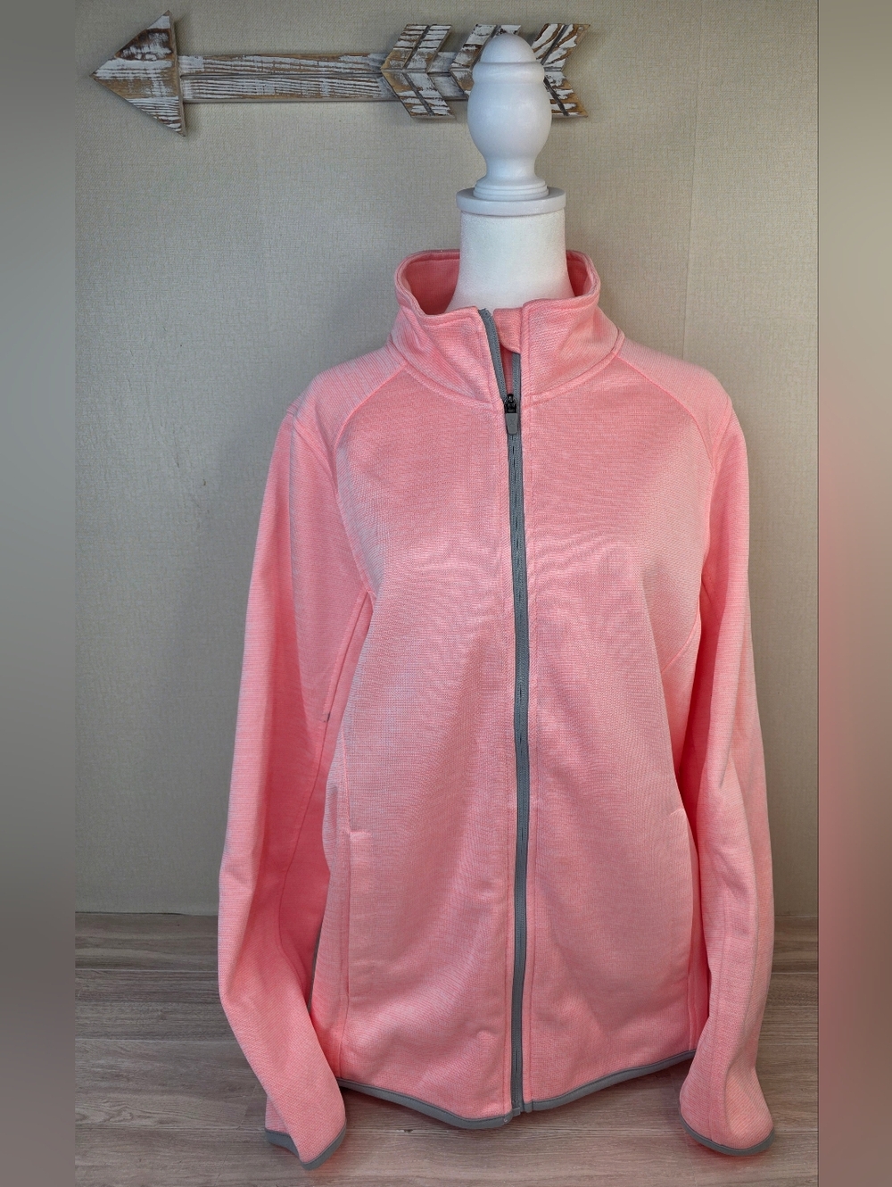 Xersion XL Pale Pink/Coral Athletic Jacket with Grey Trim